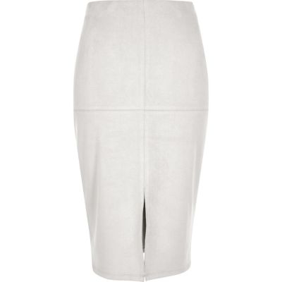 Light grey faux suede pencil skirt